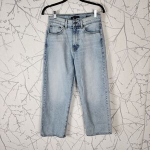 Modern American Light Wash Stretch Denim High Rise Wide Leg Crop Jeans